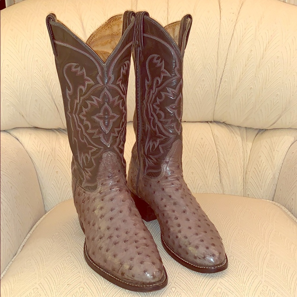 Tony Lama Grey Ostrich Cowboy Boots 9 EE